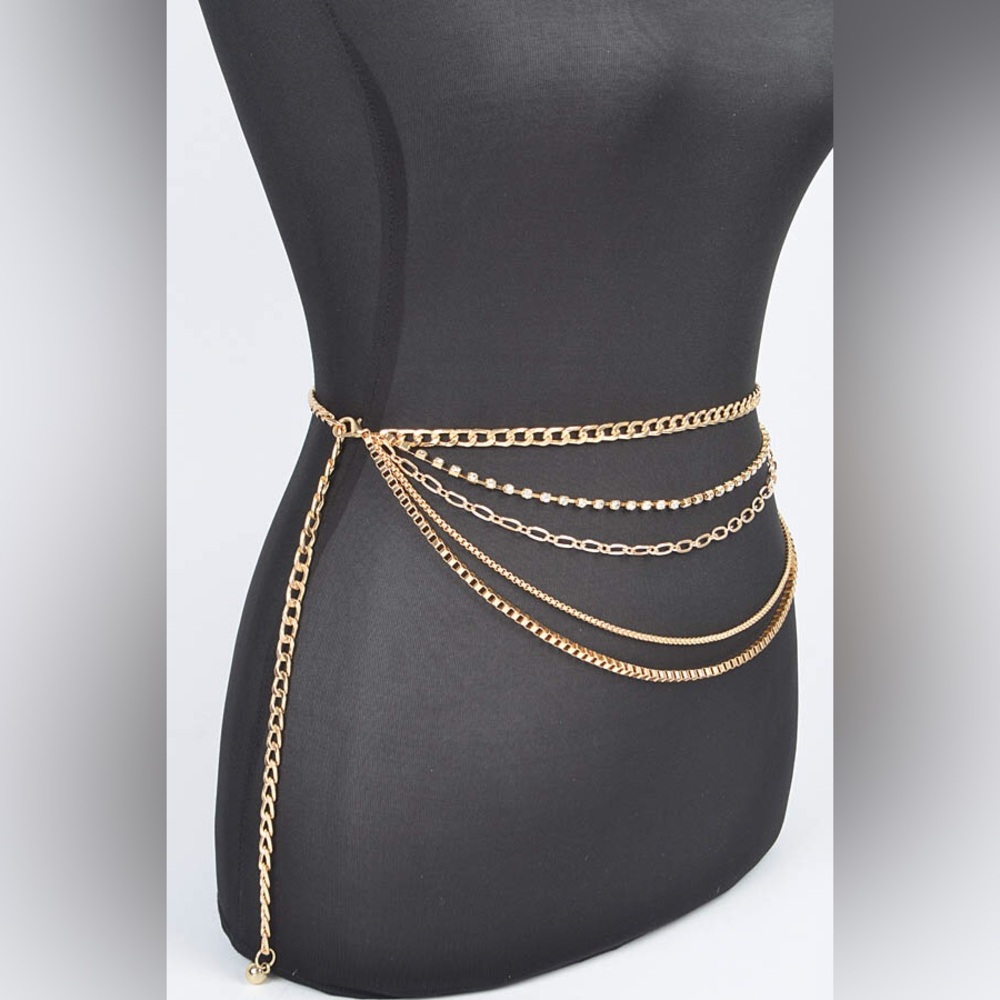 Plus Size Rhinestone Chain Layered Statement Belt - Picture 4 of 6